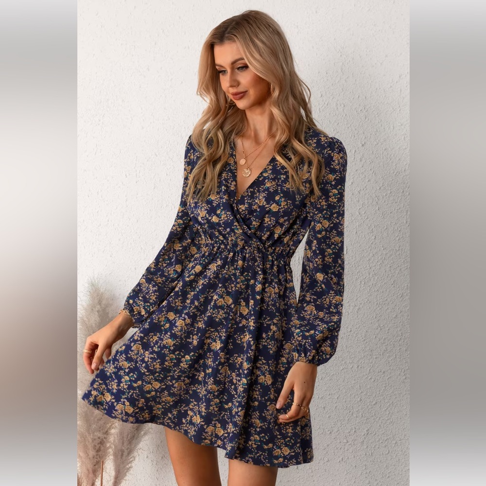 Cupshe Alison Ditsy Floral Peasant Sleeve Mini Dress